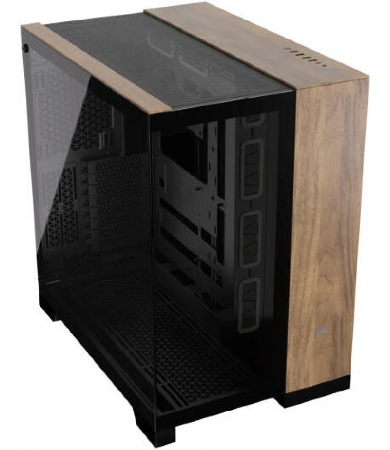 Corsair 6500X Mid-Tower Dual Chamber PC Case, Panoramic Tempered Glass, Support Up to 10x 120mm Fans, Up to 360mm Radiator, Reverse Connection Motherboard Compatible, Black/Walnut Wood | CC-9011282-WW