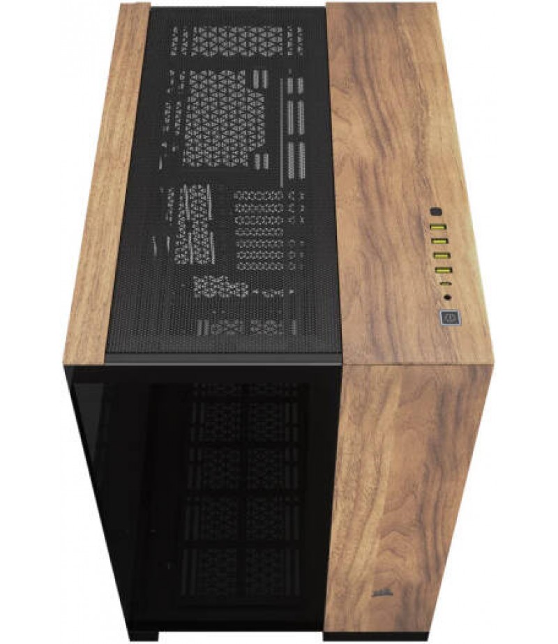 Corsair 6500X Mid-Tower Dual Chamber PC Case, Panoramic Tempered Glass, Support Up to 10x 120mm Fans, Up to 360mm Radiator, Reverse Connection Motherboard Compatible, Black/Walnut Wood | CC-9011282-WW