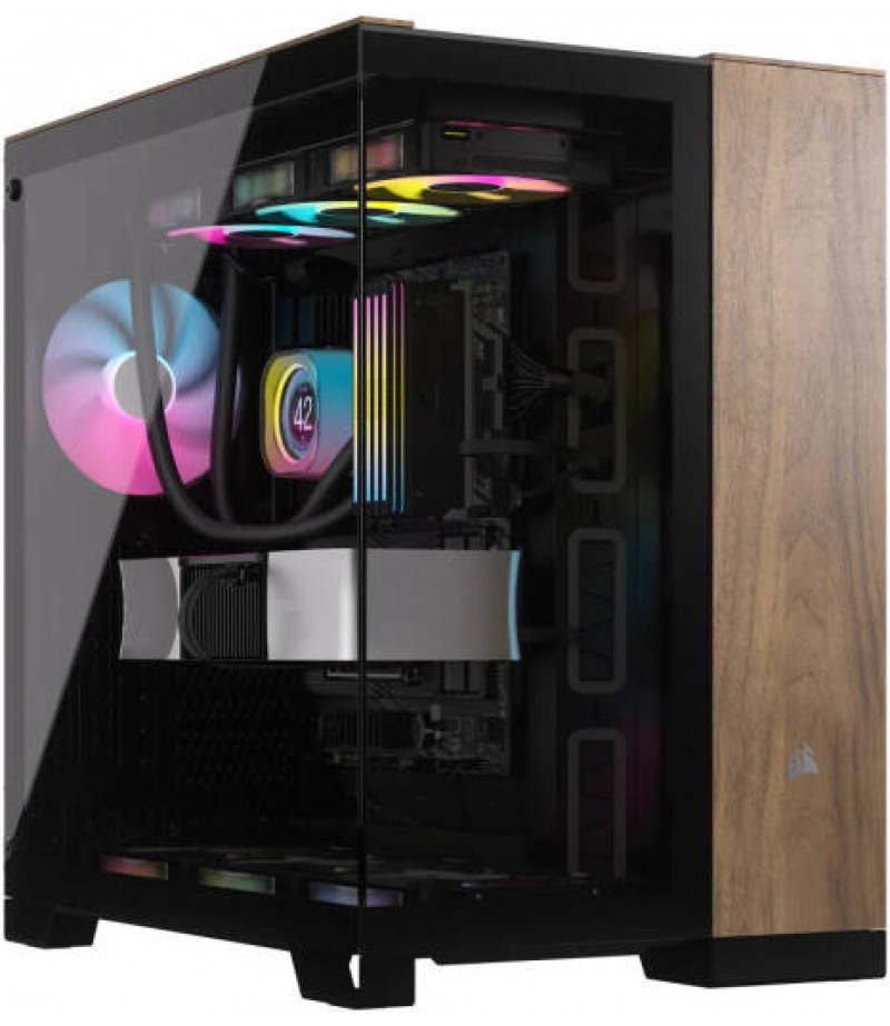 Corsair 6500X Mid-Tower Dual Chamber PC Case, Panoramic Tempered Glass, Support Up to 10x 120mm Fans, Up to 360mm Radiator, Reverse Connection Motherboard Compatible, Black/Walnut Wood | CC-9011282-WW