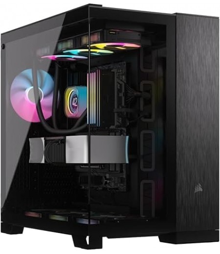 CORSAIR 6500X Mid-Tower ATX Dual Chamber PC Case - Tempered Panoramic Glass - Reverse Connection Motherboard Compatible - No Fans Included - Black/Obsidian Aluminium | CC-9011283-WW