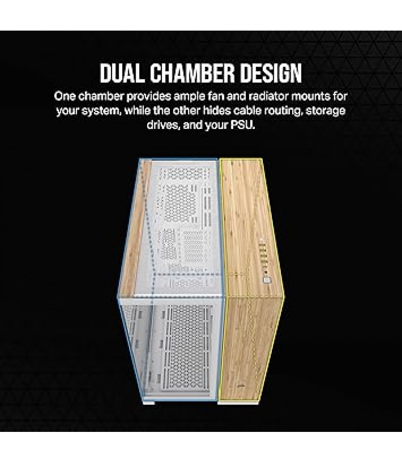 CORSAIR ATX 6500X Mid-Tower Dual Chamber PC Case - Panoramic Tempered Glass - Reverse Connection Compatible Motherboard - No Fans Included - White/Bamboo Wood | CC-9011284-WW