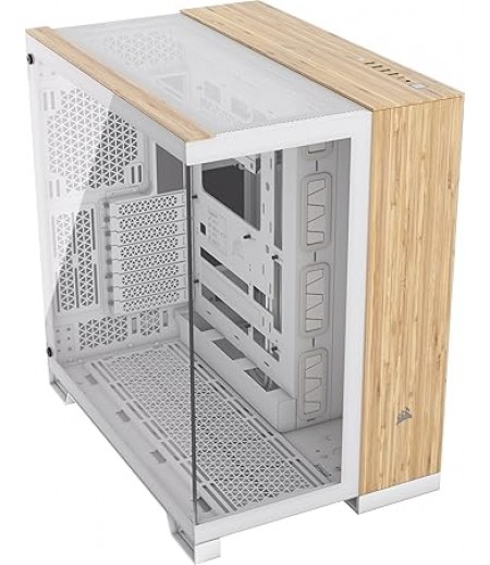 CORSAIR ATX 6500X Mid-Tower Dual Chamber PC Case - Panoramic Tempered Glass - Reverse Connection Compatible Motherboard - No Fans Included - White/Bamboo Wood | CC-9011284-WW