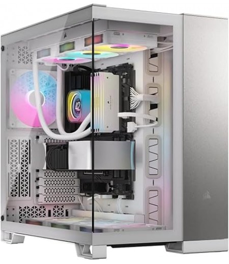 CORSAIR 6500X Mid-Tower ATX Dual Chamber PC Case - Tempered Panoramic Glass - Reverse Connection Motherboard Compatible - No Fans Included - White/Satin Grey Aluminium | CC-9011285-WW