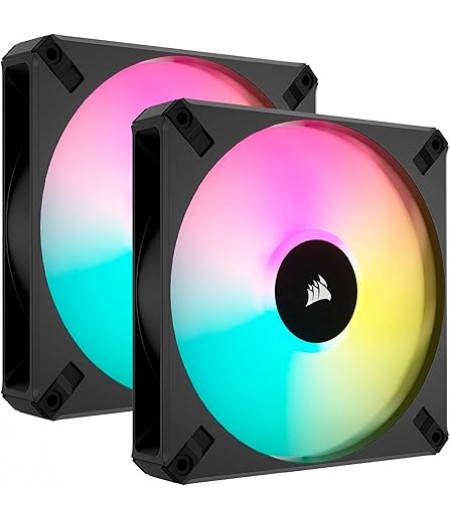 Corsair iCUE AF140 RGB Elite 140mm PWM Dual Fan Kit - Eight RGB LEDs Per Fan - AirGuide Technology - Fluid Dynamic Bearing - Zero RPM Fan Mode - Included iCUE Lighting Node CORE Controller - Black | CO-9050156-WW