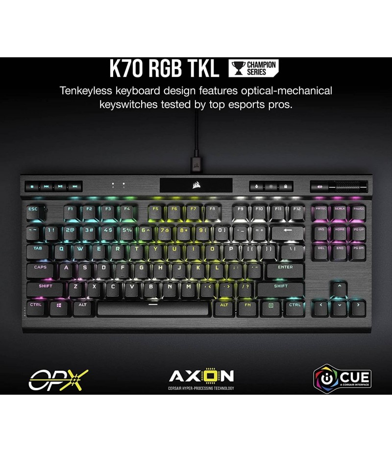 Corsair K70 RGB TKL Champion Series Optical Mechanical Gaming Keyboard, PBT Double Shot Pro, 87 Keys, 8,000hz Hyper Polling, 1.0mm Actuation Distance, 150 Million Keystrokes, Black | CH-911901A-NA