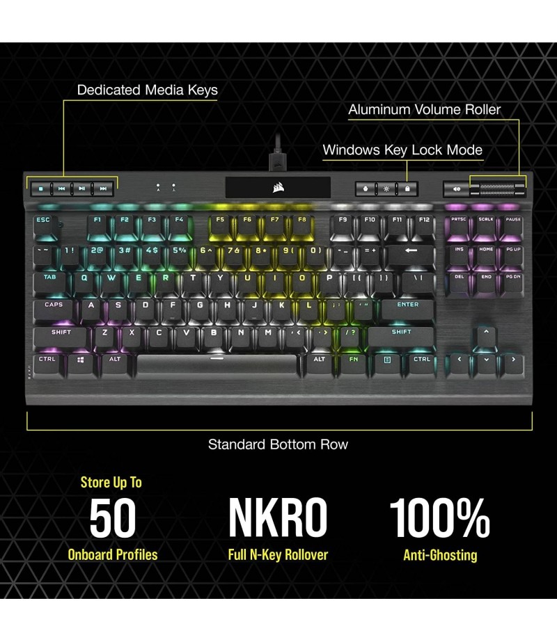 Corsair K70 RGB TKL Champion Series Optical Mechanical Gaming Keyboard, PBT Double Shot Pro, 87 Keys, 8,000hz Hyper Polling, 1.0mm Actuation Distance, 150 Million Keystrokes, Black | CH-911901A-NA