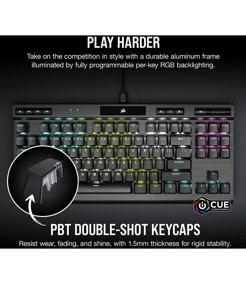 Corsair K70 RGB TKL Champion Series Optical Mechanical Gaming Keyboard, PBT Double Shot Pro, 87 Keys, 8,000hz Hyper Polling, 1.0mm Actuation Distance, 150 Million Keystrokes, Black | CH-911901A-NA