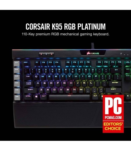 Corsair K95 RGB PLATINUM Mechanical Gaming Keyboard, 6 Dedicated G-Keys, Detachable Wrist Rest, Cherry MX Speed, Black | CH-9127014-NA