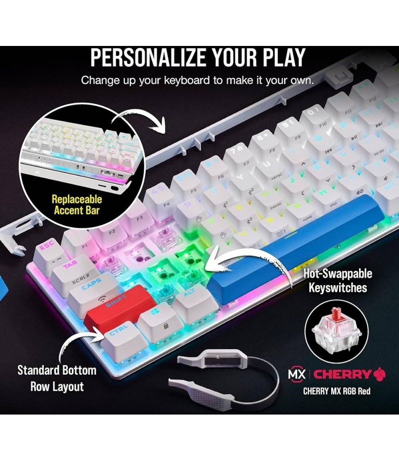 Corsair K70 RGB Pro Mini Wireless Mechanical Gaming Keyboard, Swappable Cherry MX Switches, PBT Double Shot Keycaps, For PC / Mac / Mobile / Playstation, English Layout, White | CH-9189110-NA