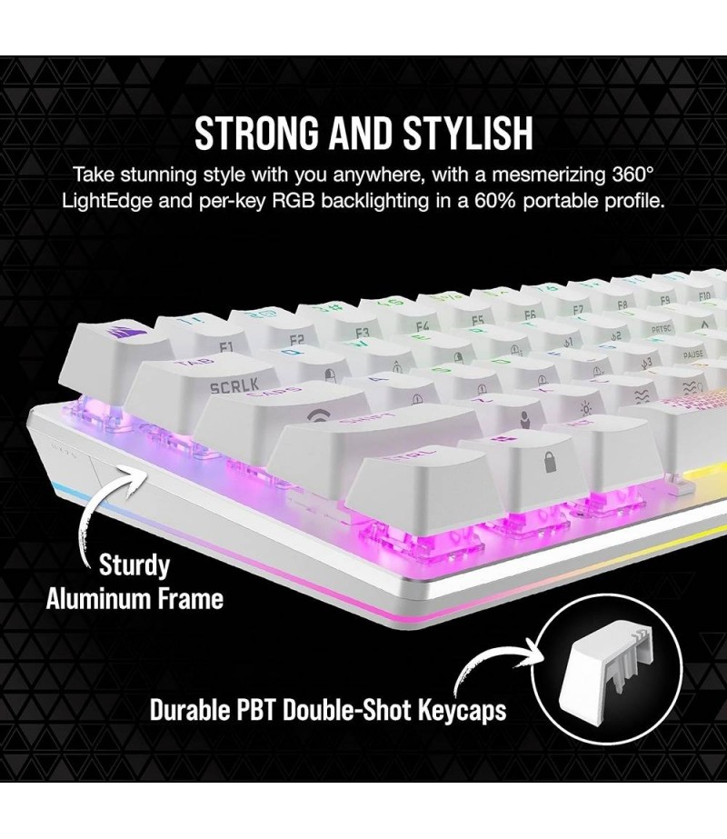 Corsair K70 RGB Pro Mini Wireless Mechanical Gaming Keyboard, Swappable Cherry MX Switches, PBT Double Shot Keycaps, For PC / Mac / Mobile / Playstation, English Layout, White | CH-9189110-NA