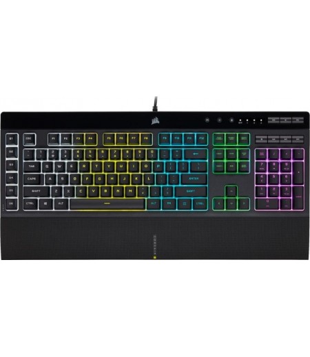 Corsair K55 RGB PRO RGB USB 2.0 Type-A Gaming Keyboard, Rubber Dome Switch, 16.8 Million Colors, Wrist Rest Included, IP42 Rate Protection, Wired Connectivity, Black | CH-9226765-NA