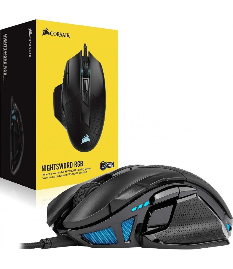 Corsair NightSword RGB Gaming Mouse, PMW3391 Sensor, 18,000 DPI Sensor, Dynamic RGB Lighting, Adjustable Weight System, Ergonomic Design, 8 Programmable Buttons, Black | CH-9306011-NA