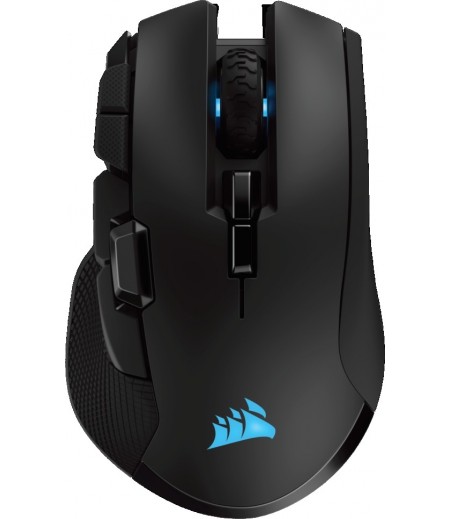 Corsair IRONCLAW RGB Wireless Gaming Mouse, PMW3391 Sensor, 18,000 DPI, Omron Button Type, 10 Programmable Buttons, SLIPSTREAM Technology, 1.8m Braided Fiber Cable, Black | CH-9317011-NA