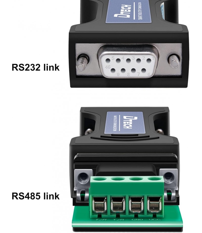 DTECH Port-Powered RS232 to RS485 Converter Adapter for Industrial Long Haul Serial Communication Supports 600W Anti-surge and 15KV Static Protection