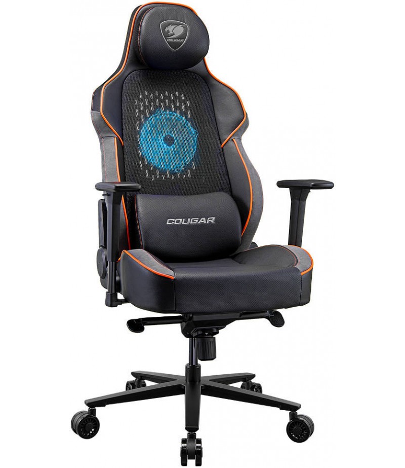 COUGAR NxSys Aero Gaming Chair with Integrated RGB Fan & Premium PVC Leather, Adjustable 3D Armrests, Elastomeric Mesh, Durable Steel Frame, 3