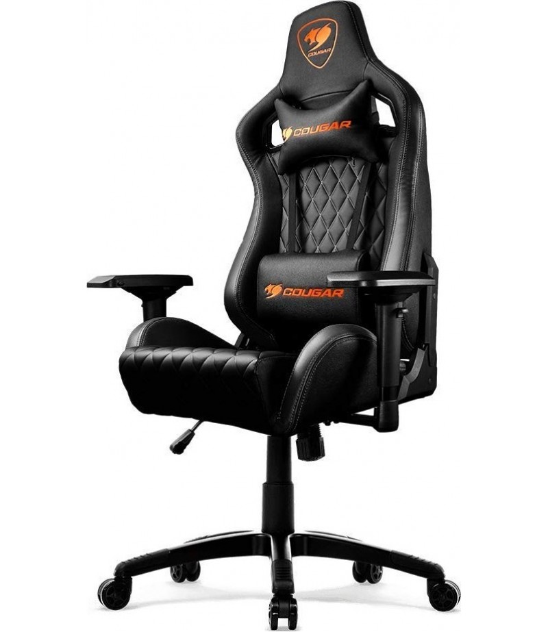 Cougar Armor Titan Gaming Chair, Premium PVC Leather, 4D Armrest, Piston Lift Height Adjustment, Up to 170° Reclining, 160kg Max Weight Capacity, Black / Orange | CG-CHAIR-ARMOR-TTN-BLK | 3MATBNXB.0001