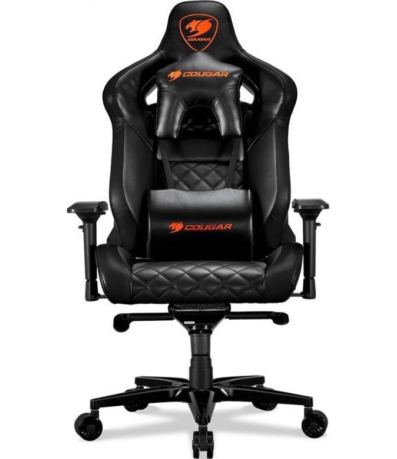 Cougar Armor Titan Gaming Chair, Premium PVC Leather, 4D Armrest, Piston Lift Height Adjustment, Up to 170° Reclining, 160kg Max Weight Capacity, Black / Orange | CG-CHAIR-ARMOR-TTN-BLK | 3MATBNXB.0001