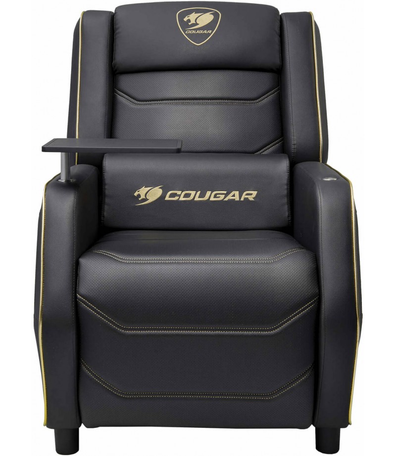 COUGAR RANGER PRO ROYAL Adjustable Gaming Sofa with Detachable Swivel Table, Breathable PVC Leather, Side Storage Pocket, USB Type-C Charging Port, Headrest & Lumbar Pillow, Black/Gold | 3MRGPGLB.0001