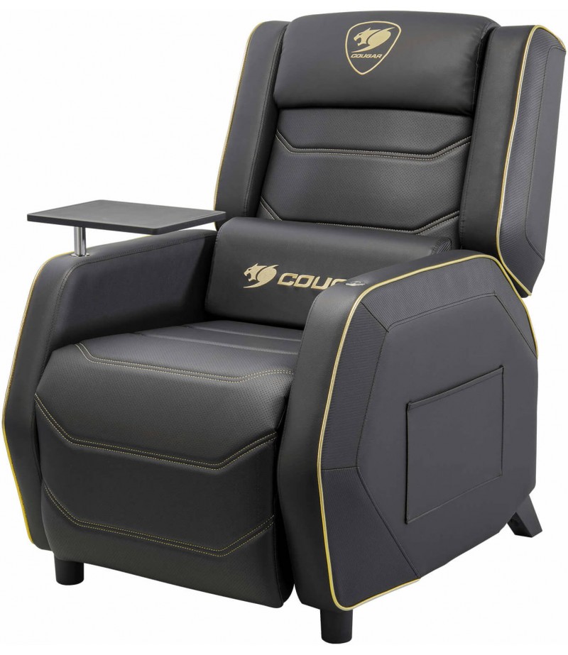 COUGAR RANGER PRO ROYAL Adjustable Gaming Sofa with Detachable Swivel Table, Breathable PVC Leather, Side Storage Pocket, USB Type-C Charging Port, Headrest & Lumbar Pillow, Black/Gold | 3MRGPGLB.0001