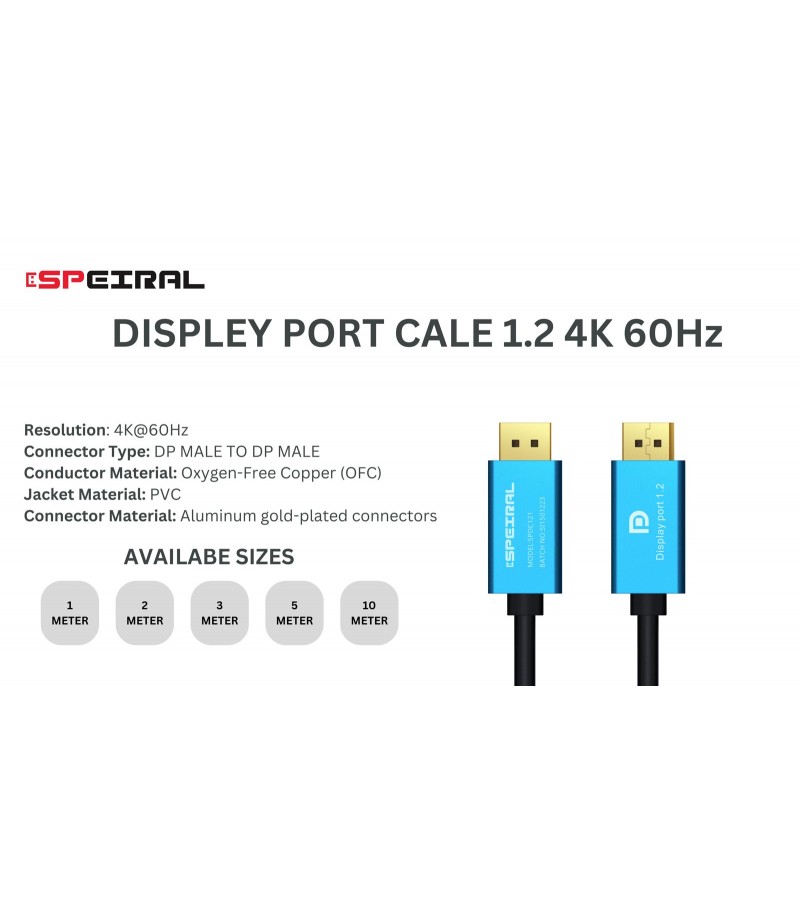 SPEIRAL DP TO DP 10METER 1.2 4K 60 Hz  SPDC1210