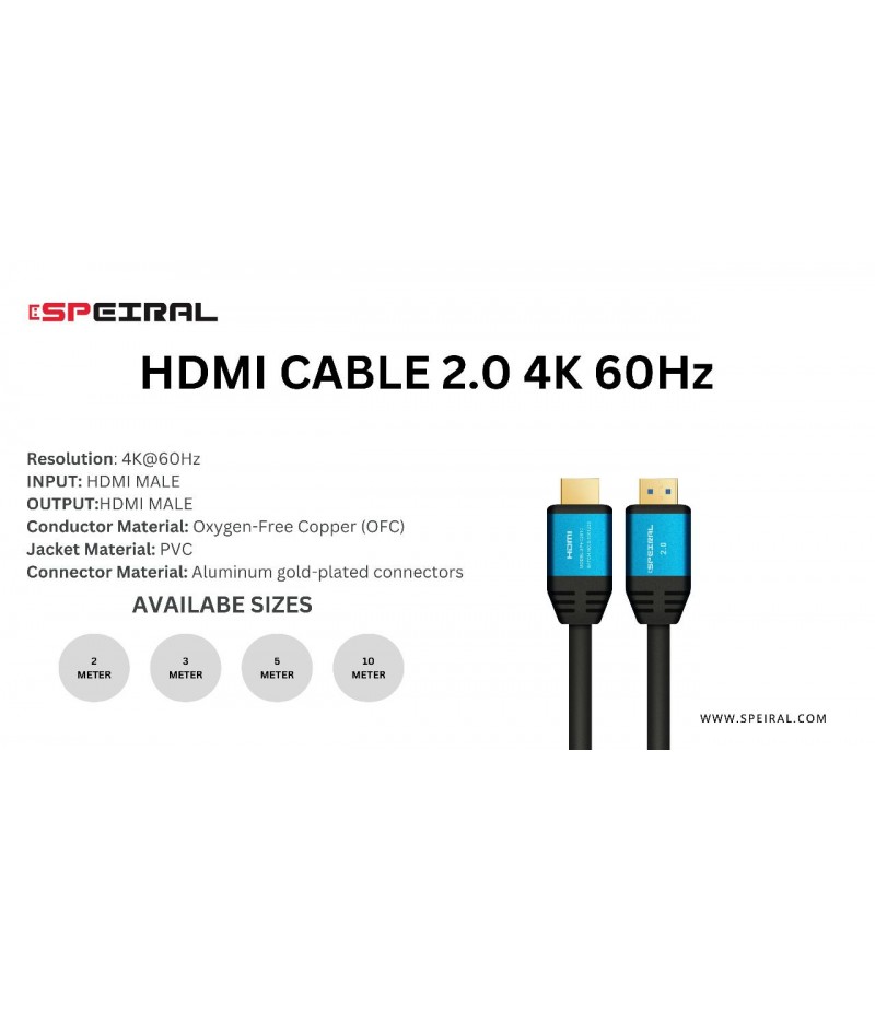 Speiral HDMI CABLE 3 MTR 2.0V 4K 60 Hz SPHC203