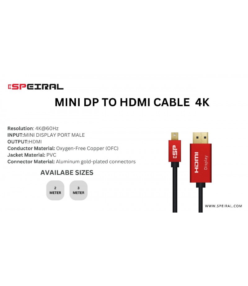 SPEIRAL MINI DP TO HDMI CABLE 4K 60 Hz  SPMDHC2