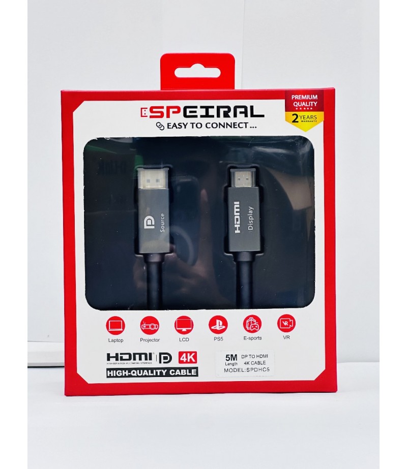 Speiral DISPLAYPORT TO HDMI CABLE 5METER 4K 60 Hz  SPDHC5