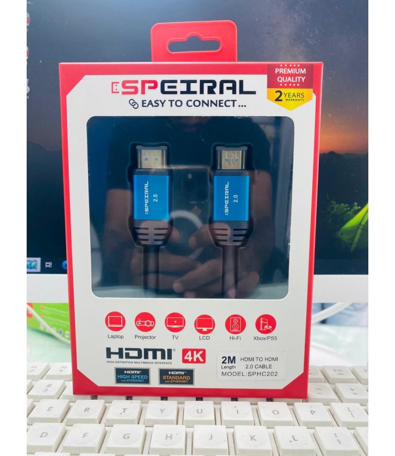 Speiral HDMI CABLE 2 MTR 2.0V 4K 60 Hz SPHC202