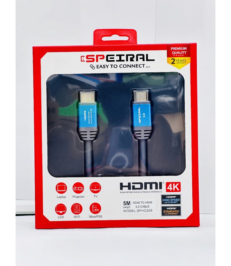 Speiral HDMI CABLE 5 MTR 2.0V 4K 60 Hz SPHC205