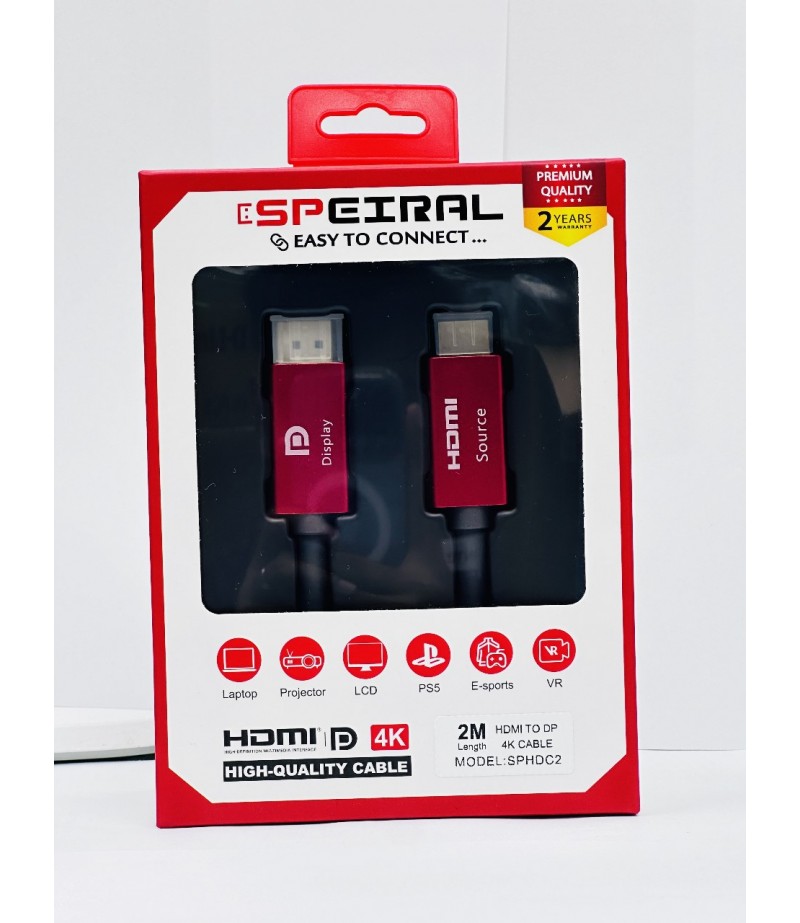 Speiral HDMI to DisplayPort 2METER Cable 4K 60 Hz  SPHDC2