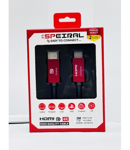 Speiral HDMI to DisplayPort 3METER Cable 4K 60 Hz SPHDC3