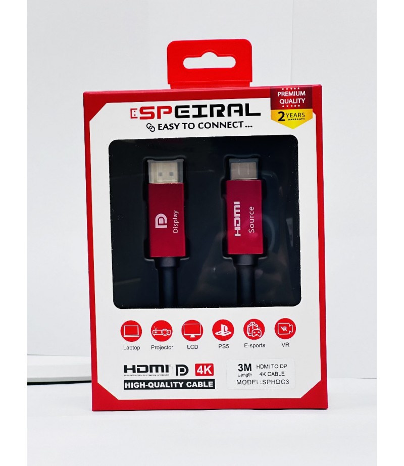 Speiral HDMI to DisplayPort 3METER Cable 4K 60 Hz SPHDC3