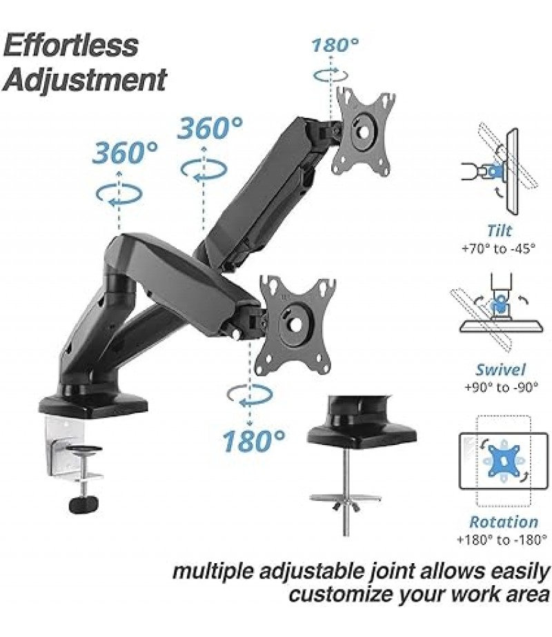 SKILL TECH-SH130 C024 Dual Monitor Thin Gas Spring Dual Monitor Arm