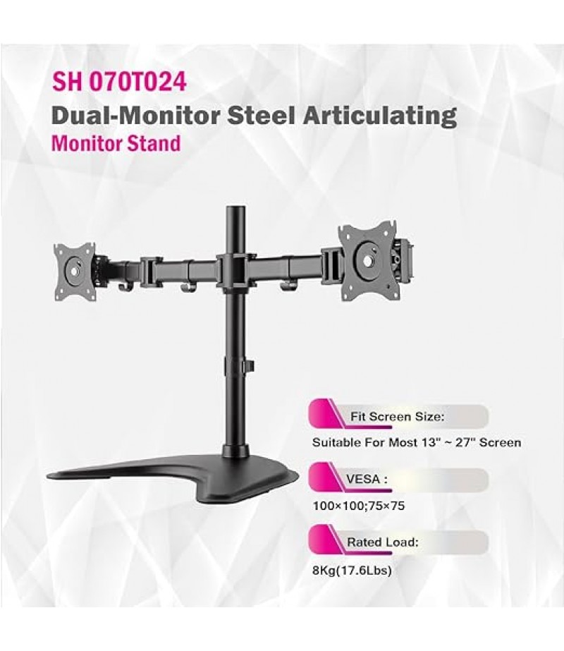 SKILL TECH SH070 T024 Dual-Monitor Steel Articulating Monitor Mount