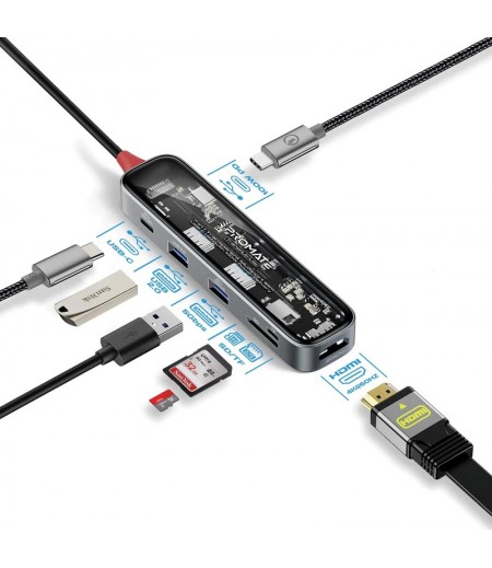 Promate TransHub-Lite 7-In 1 Transparent Multiport Slim